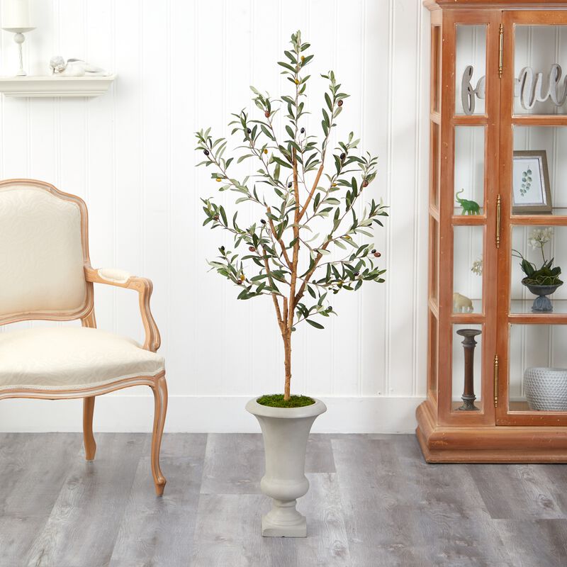 Hivvago 57 Inches Olive Artificial Tree in Sand Colored Urn