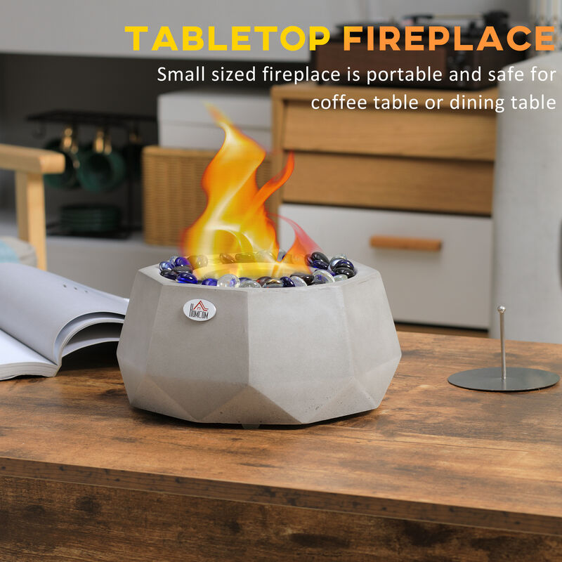 HOMCOM Concrete Tabletop Fireplace, 9" Portable Alcohol Fireplace with Lid for Indoor and Outdoor, 0.1 Gal Max 215 Sq. Ft., Burns up with Liquid Alcohol and Solid Alcohol, Light Grey