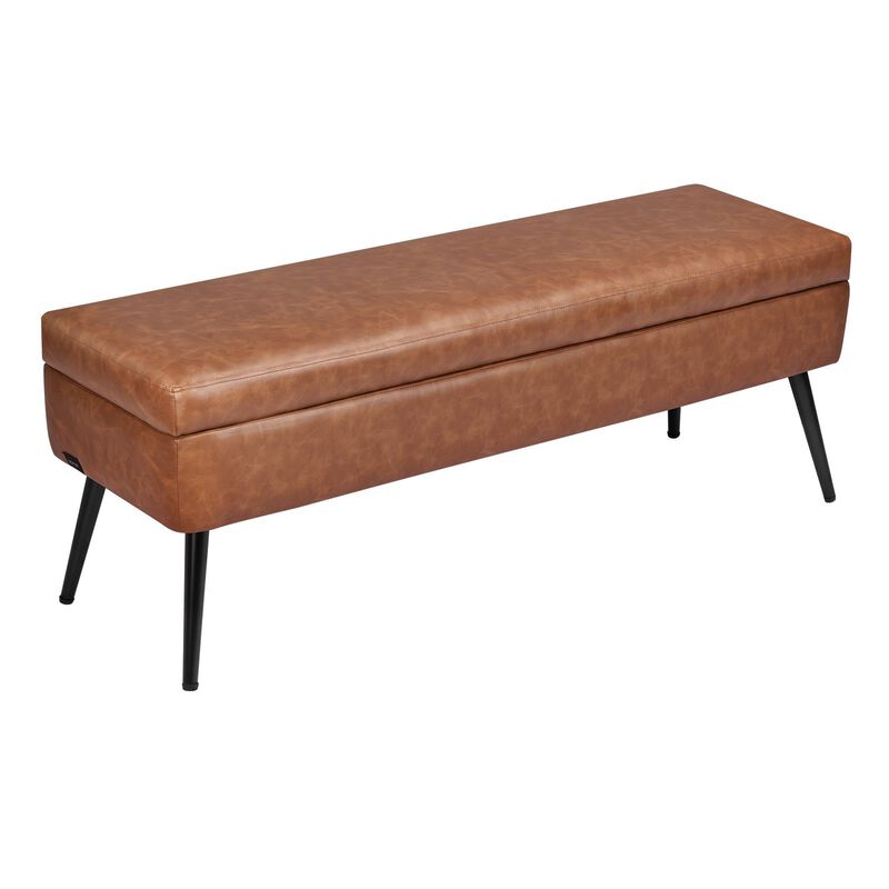 Modern Leather Storage Ottoman Bench with Metal Legs, Entryway Shoe Bench Seat, Brown image number 9