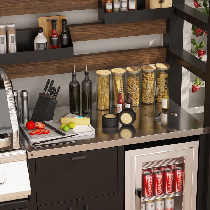 FUFU&GAGA Heavy-Duty Cedarwood BBQ Pavilion with Stainless Steel Countertop & Integrated Storage - Galvanized Steel Frame, Woodgrain Red/Brown & Black (89 in. W x 28.8 in. D x [Height] in. H) image number 4
