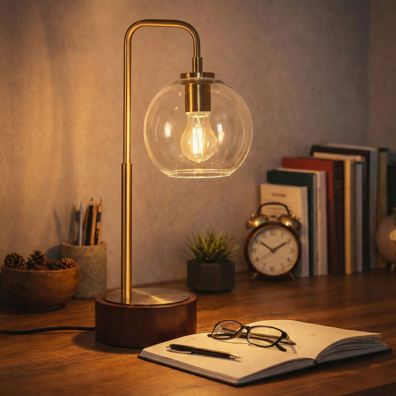 ELEMENT ACE Mid-Century Modern Arched Table Lamp with Clear Glass Globe, Easy Assembly Decorative Lighting for Bedroom, Study, Living Room & Office Spaces image number 1