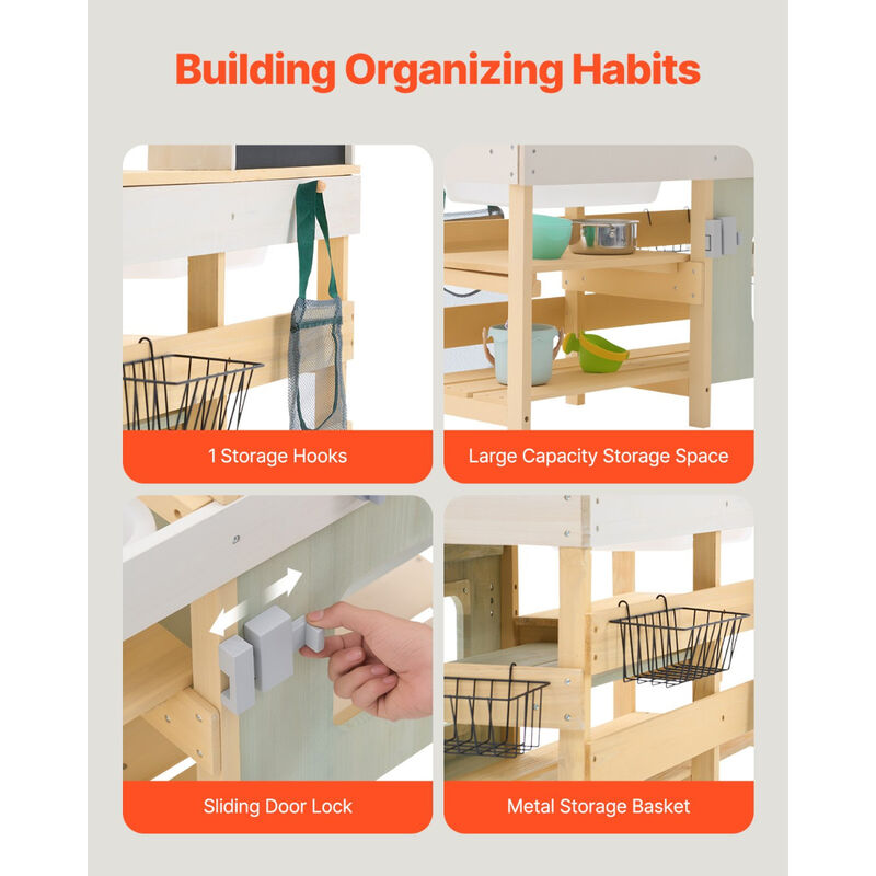 Wooden Mud Kitchen Toy for Kids &ndash; Outdoor Pretend Play Kitchen Set with Realistic Features, Storage & Play Sink for Toddlers