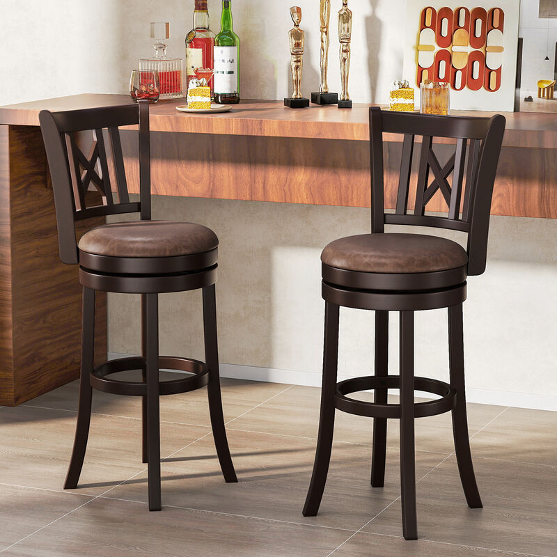 Swivel Bar Stools Set of 2 with Hollowed Backrest and Comfortable Footrest image number 1
