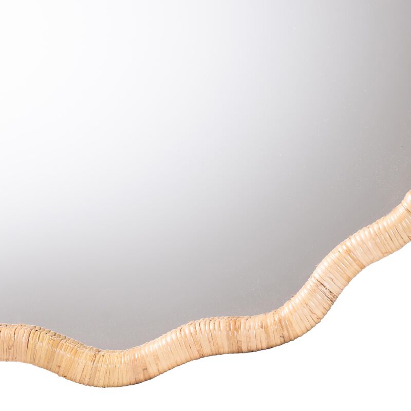bali & pari Rasida Natural Rattan Scalloped Wall Mirror - Decorative Hand Wrapped Wicker Accent Mirror image number 1