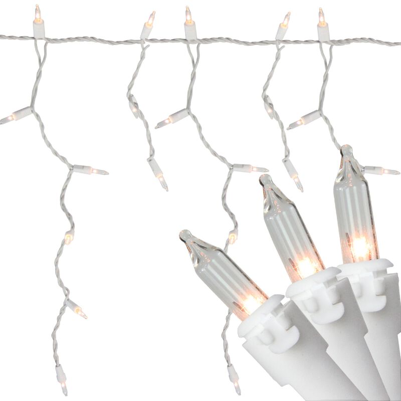 50-Count White Window Curtain Icicle Mini Christmas Light Set - 10.75 ft White Wire