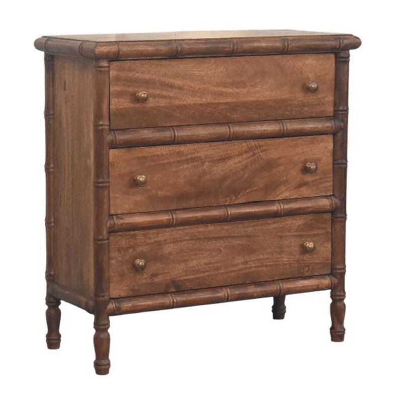 Artisan Furniture Solid Wood Bamboo Carved 3-Drawer Chest ,Brown,3-Drawer image number 2