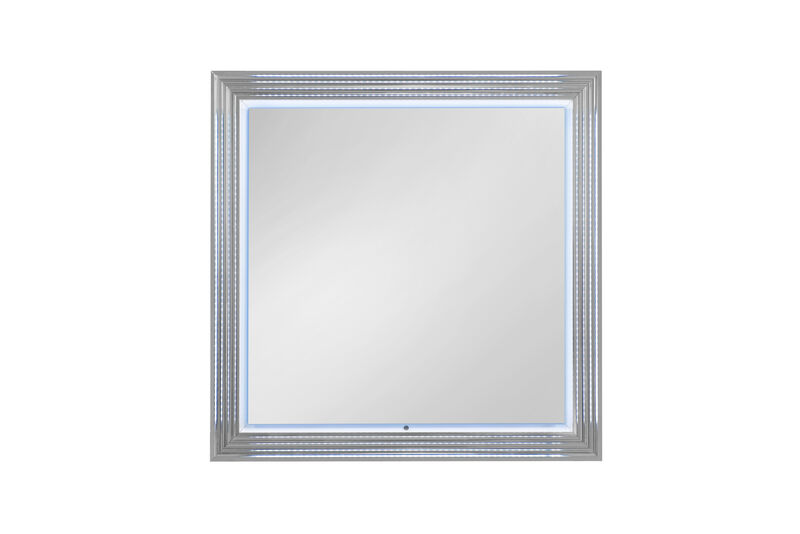 HomeRoots 42" White Wood Square Lighted Dresser Mount Framed Mirror image number 3