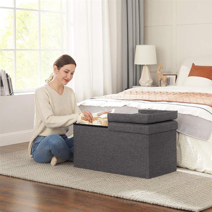 Foldable Ottoman with Storage Compartment – Soft-Top Organizer for Pillows, Toys, or Magazines