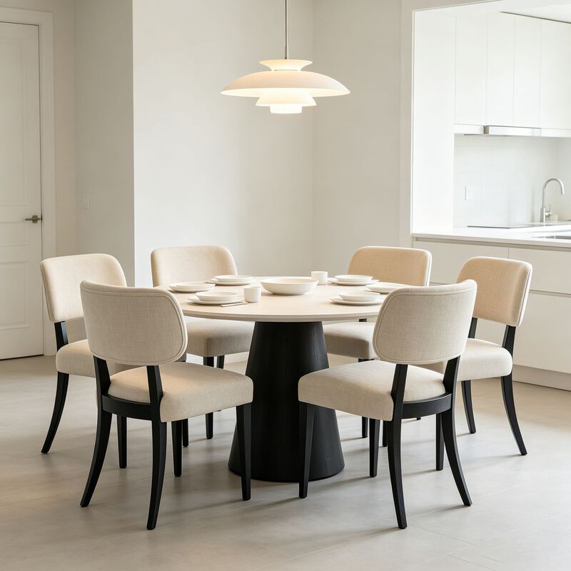 Envelor Linen Upholstered Pillow-Back Dining Chair with Black Wood Legs, Set of 2 image number 2