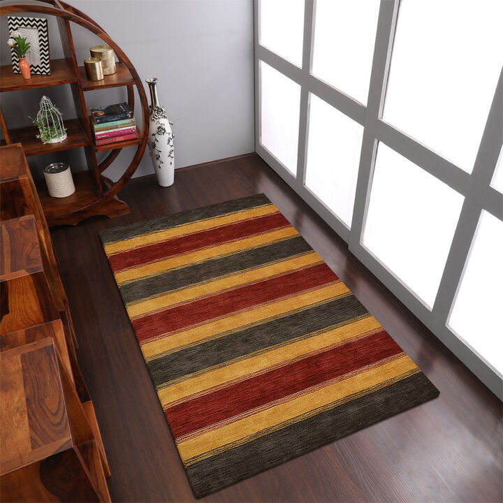 RUGSOTIC CARPETS HAND KNOTTED LOOM WOOL ECO-FRIENDLY AREA RUGS  - Rectangle, Contemporary Modern Design, High Pile Handmade Anti Skid Rugs for Living Room (L00204)