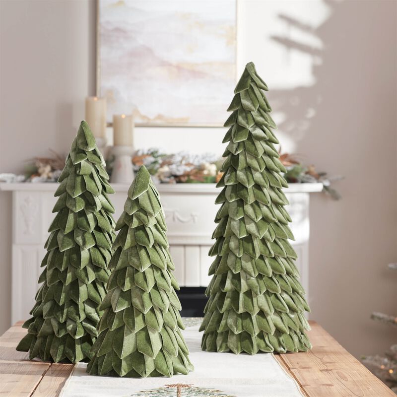 Set of 2 Fabric Pine Trees – Rustic Textile Christmas Tree Decorations for Winter Shelf or Table Display