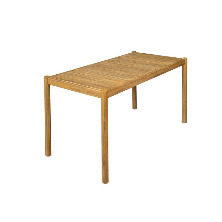 4-6 Seater Patio Dining Table, Light Teak Outdoor Table, Non-Slip Outdoor Dinner Table