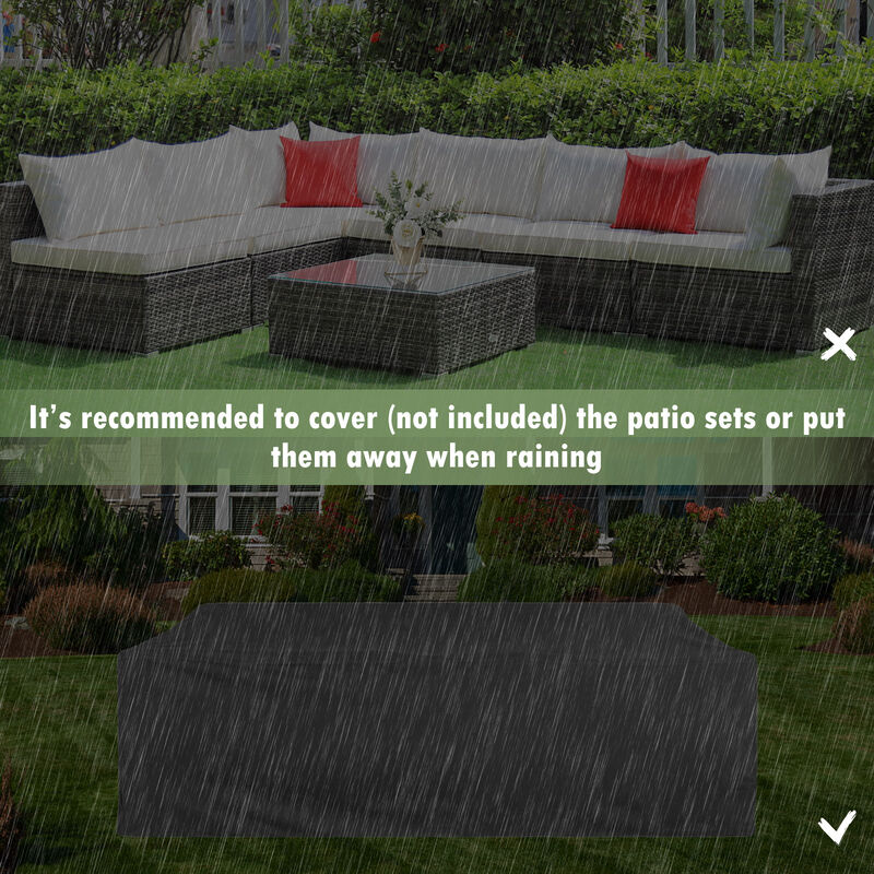 7 Pieces Patio Rattan Furniture Set with Sectional Sofa Cushioned image number 2