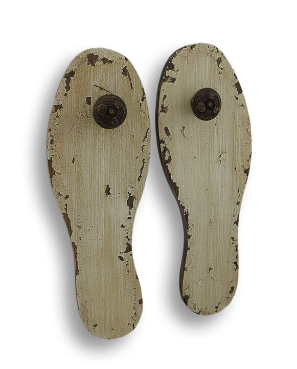 Distressed Finish Antique White Wooden Shoe Sole Wall Pegs