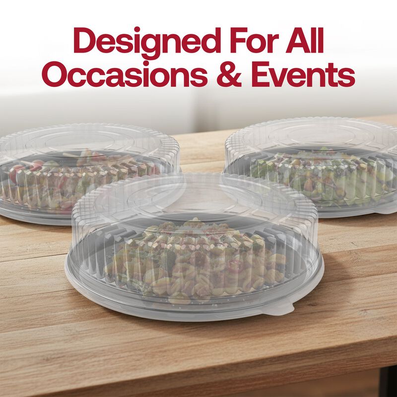 12" Black Round Plastic Trays with Lids (25 Sets) image number 6