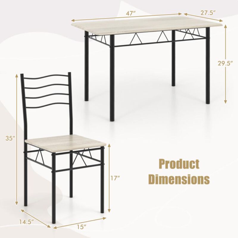 Hivvago 5 Pieces Wood Metal Dining Table Set with 4 Chairs