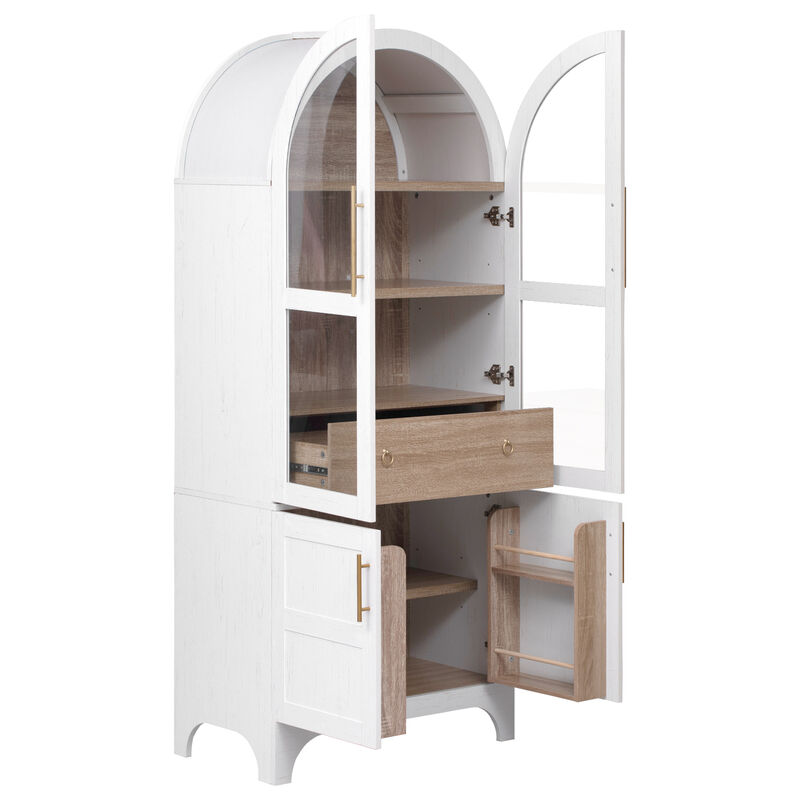 Whisen 71" Food Pantries, MDF Farmhouse Kitchen Storage with Adjustable Shelves & Hidden Drawer image number 4