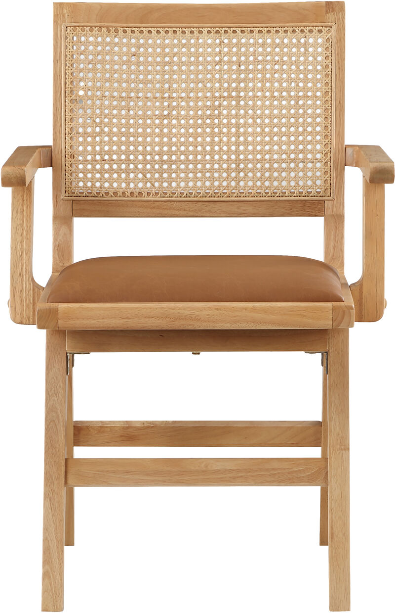 Meridian Furniture Abby Cognac Vegan Leather Dining Arm Chair, Set of 2