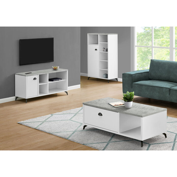 Monarch Specialties I 2840 Tv Stand, 48 Inch, Console, Media Entertainment Center, Storage Cabinet, Living Room, Bedroom, Laminate, Metal, Grey, White, Contemporary, Modern