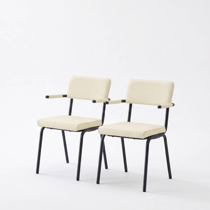 Set of 2 Velvet Dining Chairs Hangable Armrest Dining Chairs for Easy Floor Cleaning Square Open Back Dining Chairs with Metal Legs