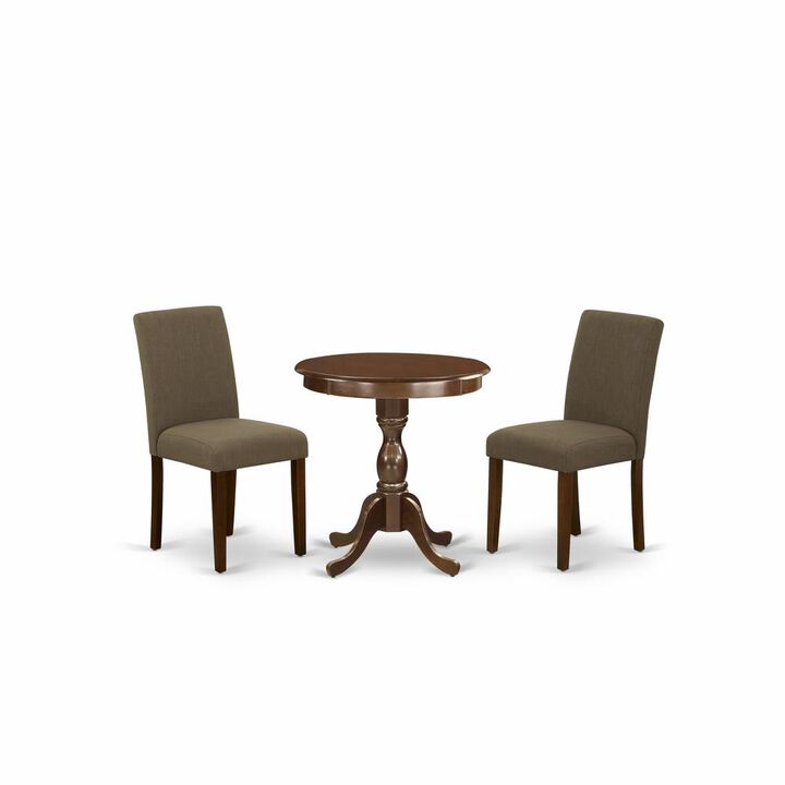 East West Furniture - ESAB3-MAH-18 - 3-Pc Dinette Set - 2 Upholstered Dining Chairs and 1 Dining Table (Mahogany Finish)