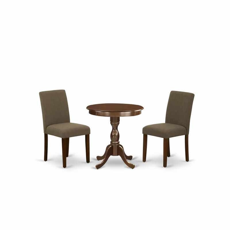 East West Furniture - ESAB3-MAH-18 - 3-Pc Dinette Set - 2 Upholstered Dining Chairs and 1 Dining Table (Mahogany Finish)