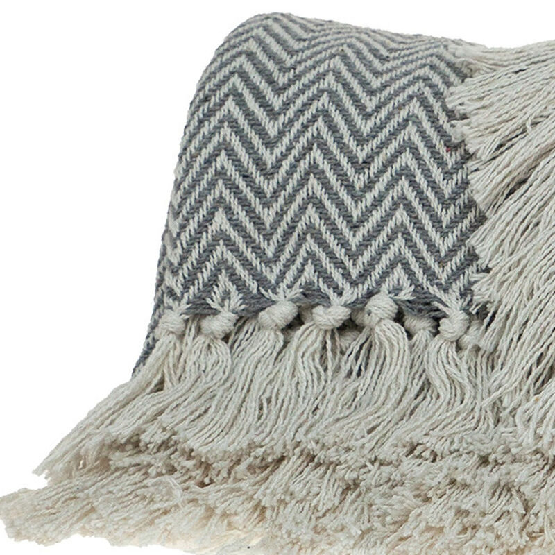 HomeRoots Handloomed Dark Gray Cotton Throw Blanket with Tassels image number 4