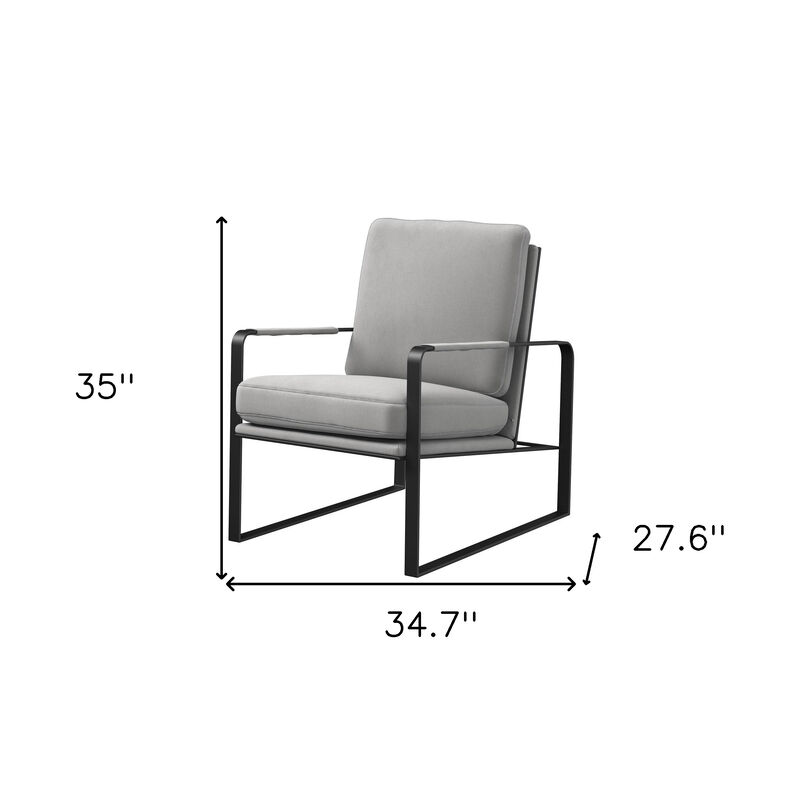 HomeRoots 35" Light Gray and Black Velvet And Metal Lounge Chair
