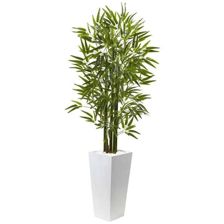 HomPlanti 5 Feet Bamboo Tree with White Planter UV Resistant (Indoor/Outdoor)