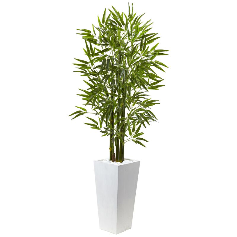 Hivvago 5 Feet Bamboo Tree with White Planter UV Resistant (Indoor/Outdoor)