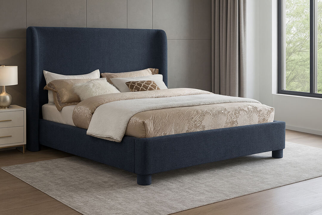 Meridian Furniture Penny Navy Chenille Fabric Queen Bed