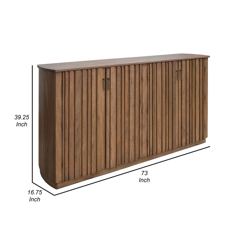 Maze 73 Inch Sideboard Console, 4 Slatted Doors, Mango Wood, Natural Brown - Benzara image number 4