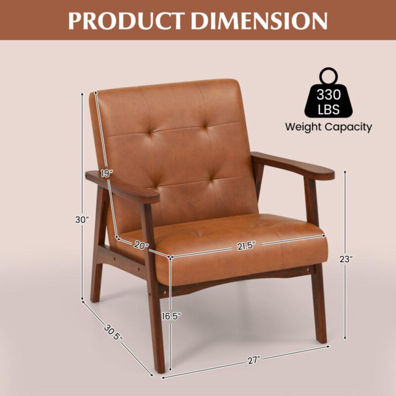 Hivvago Mid Century Modern Accent Chair with Solid Rubber Wood Frame and Leather Cover
