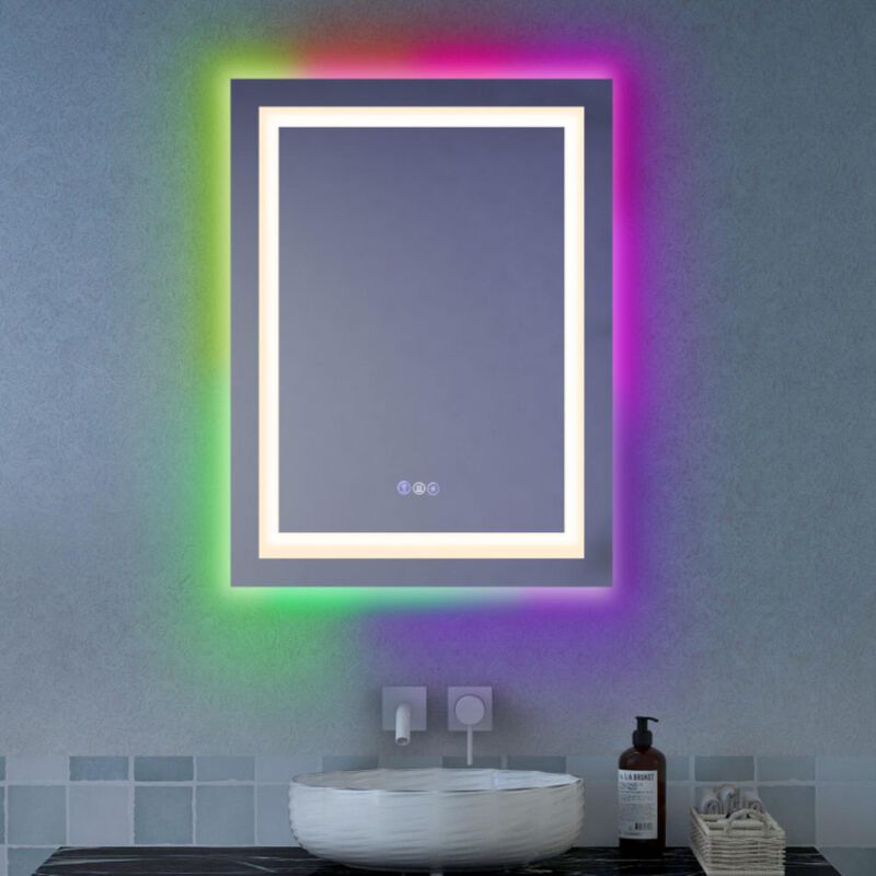 Hivvago 32 Inch x 24 Inch Bathroom Anti-Fog Wall Mirror with Colorful Light