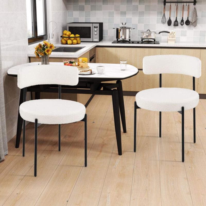 Hivvago Boucle Dining Chair with Curved Backrest and Metal Legs Set of 2
