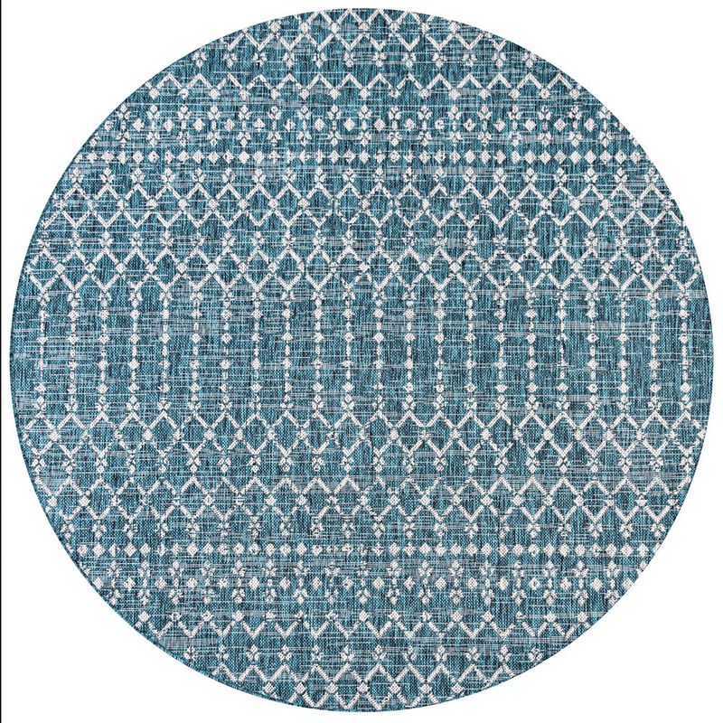 Ourika Moroccan Geometric Textured Weave Round Indoor/Outdoor Area Rug