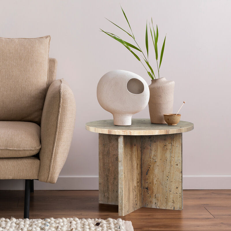 Javier 14" Contemporary Natural Marble Handmade X-Shaped End Table