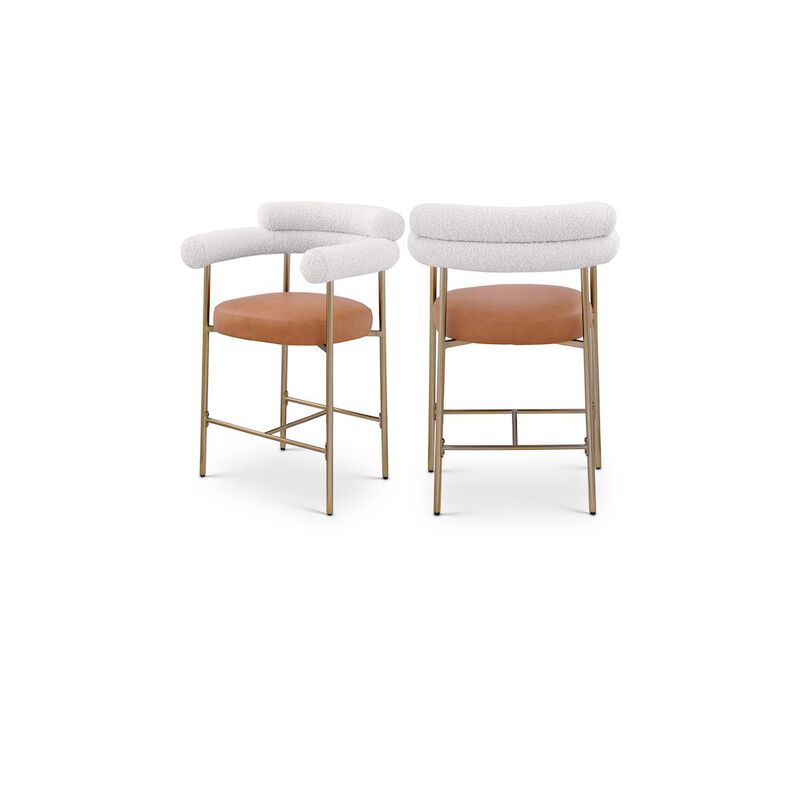 Meridian Furniture Blake Boucle Fabric / Vegan Leather Counter Stool, Set of 2