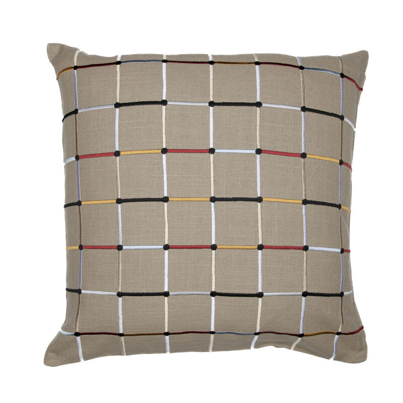 HomeRoots 24" Beige Check Cotton Blend Throw Pillow With Embroidery image number 0