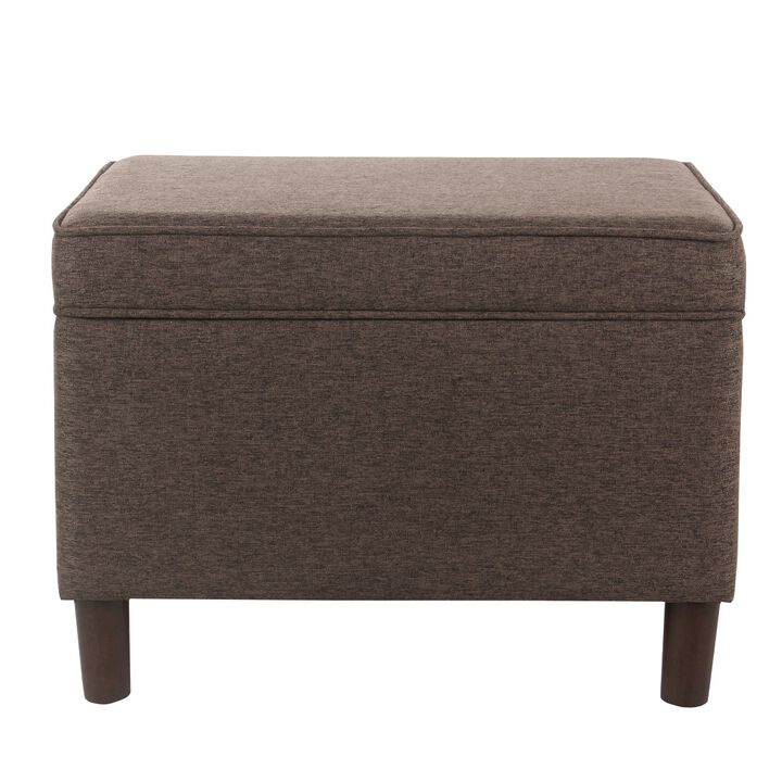 Fero Storage Ottoman, 24 Inch Rectangular Hinged Lid, Brown Fabric