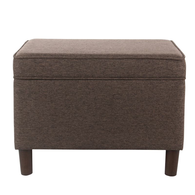 Fero Storage Ottoman, 24 Inch Rectangular Hinged Lid, Brown Fabric