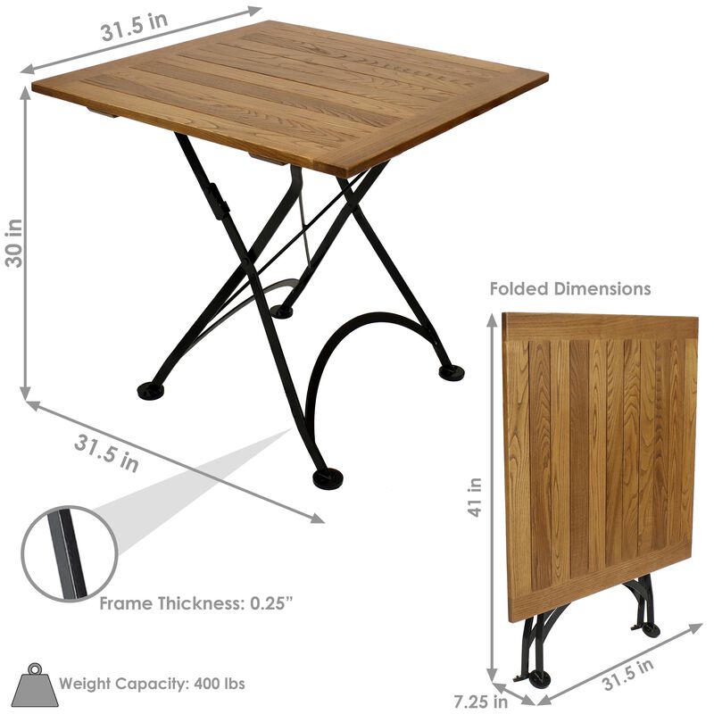 Sunnydaze 31.5 in European Chestnut Wood Folding Square Patio Bistro Table