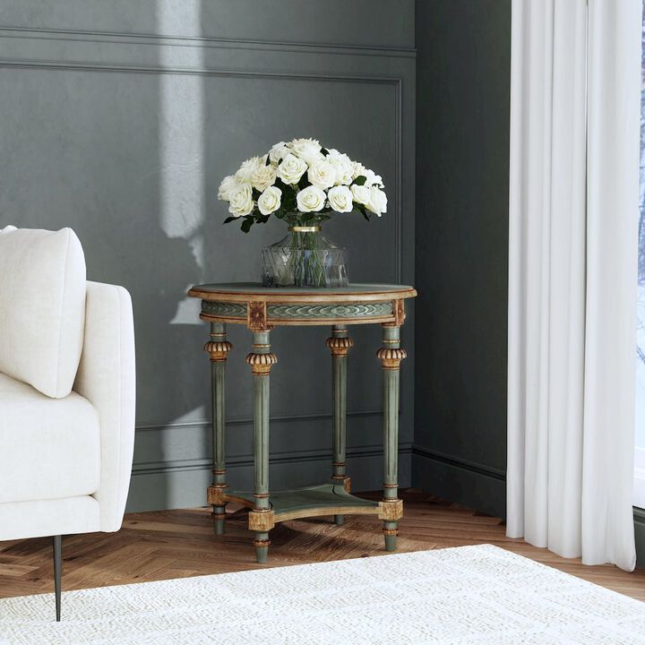 Butler Specialty Hellinger 24 in. W Round Wood Tall End Table with Open Shelf, Pastel Green