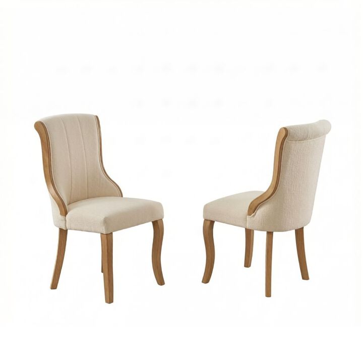 GOODSILO Mid-Century Modern Upholstered Dining Chairs with Curved Wood Trim and Sculpted Legs for Comfortable Seating in Sets of Two