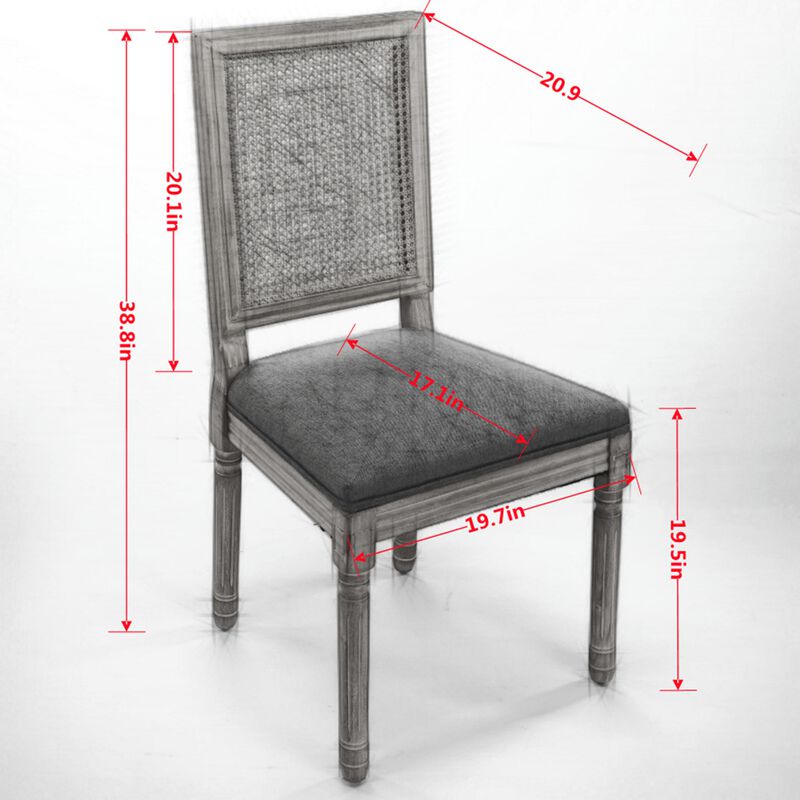 Clihome French Decor Chairs Set of 2, Louis Dining Chairs with Square Rattan Backrest and Exquisitely Carved Solid Wood Frame image number 7