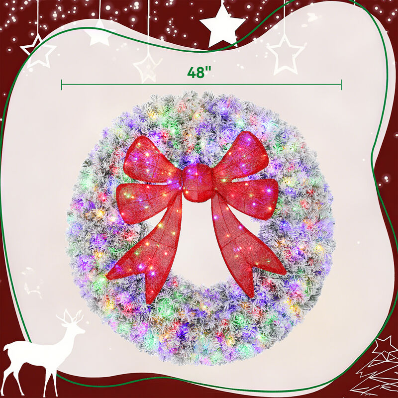 BreeBe 48 Inch Pre-Lit Christmas Wreath with Bow and Remote image number 2