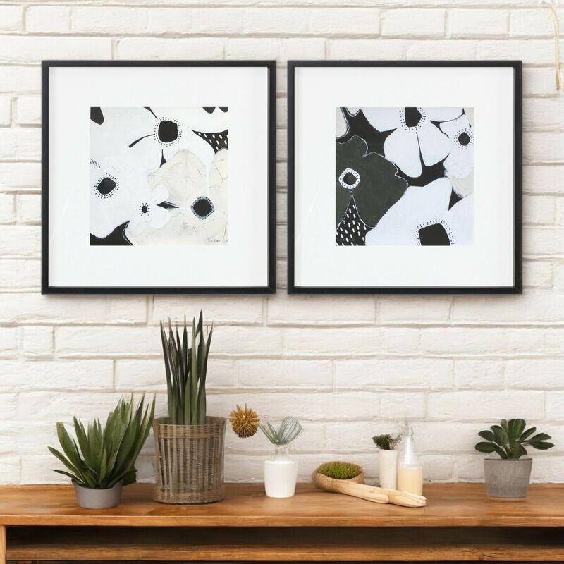 Set of 2 Framed Botanical Flower Prints for Wall Decoration