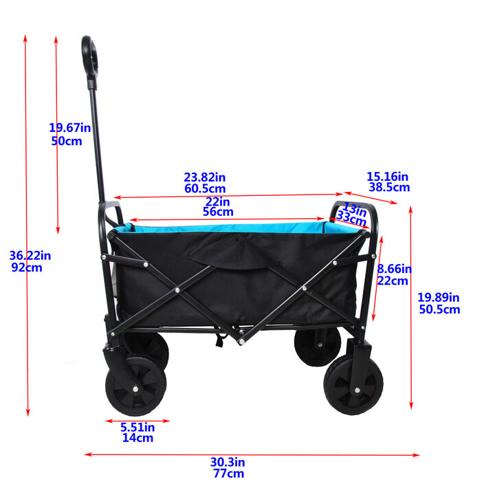 Folding Wagon Garden Shopping Beach Cart (black+blue)
