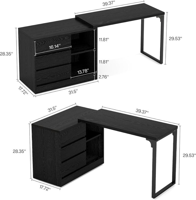 Compact Computer Desk &ndash; Space-Saving Desk with Drawers and Shelves