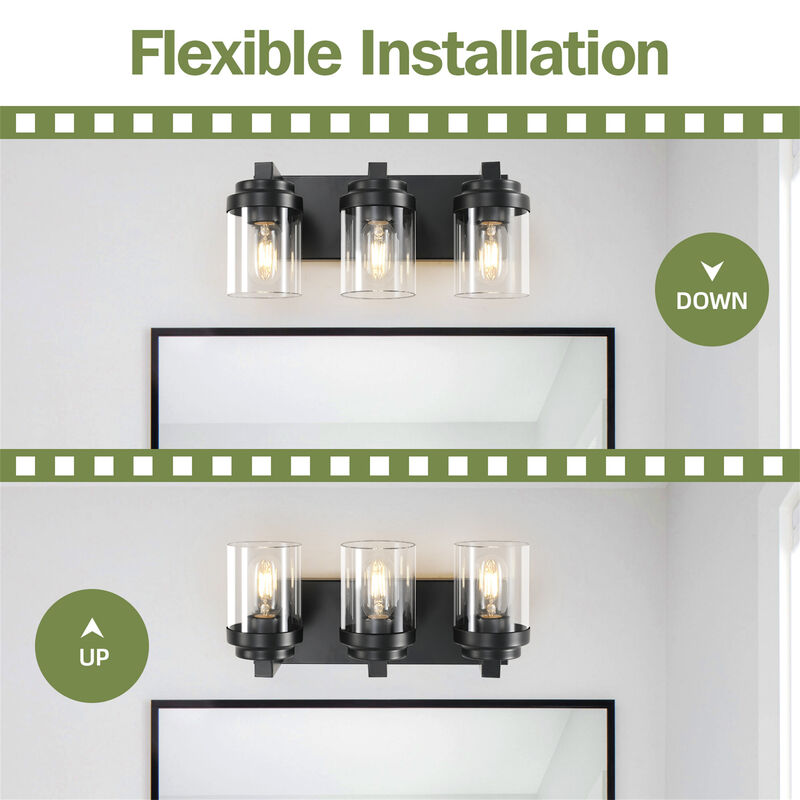 15.7 in. 3-Light Matte Black Wall Sconce with Clear Glass Shade image number 2